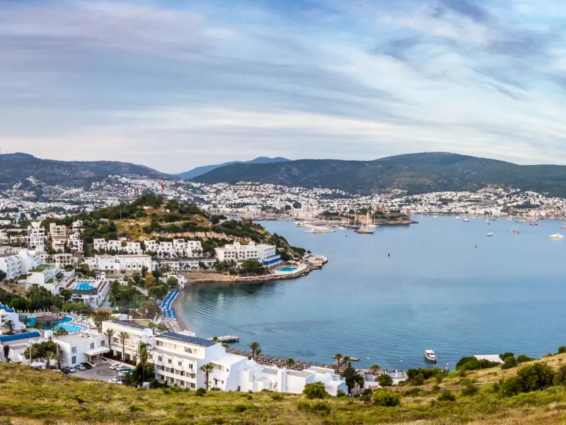 Bardakci Beach in Bodrum, Turkey, by the yacht harbor