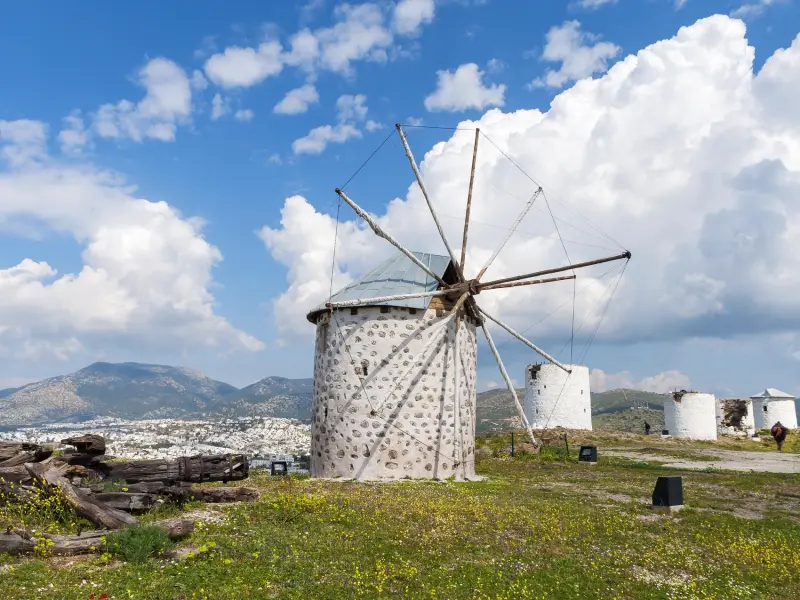 Bodrum Windmills on the hill between Bodrum and Gumbet, Turkey