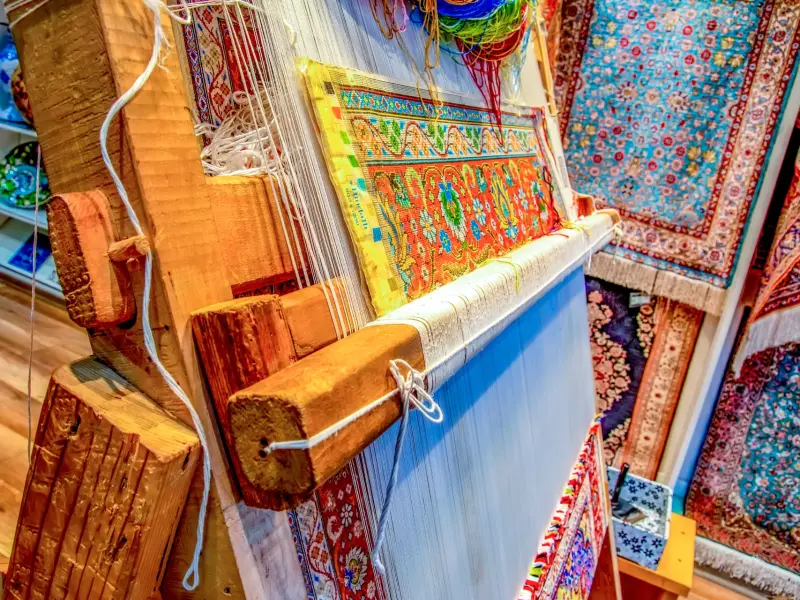 Carpet Factory in Denizli, Turkey: weaving demonstration and finished products