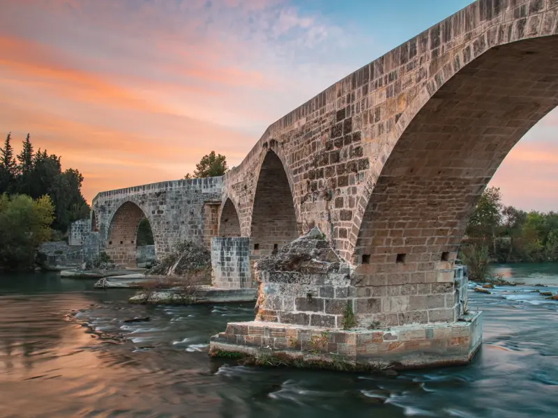 Seljuk Bridge in Aspendos near Side, Turkey