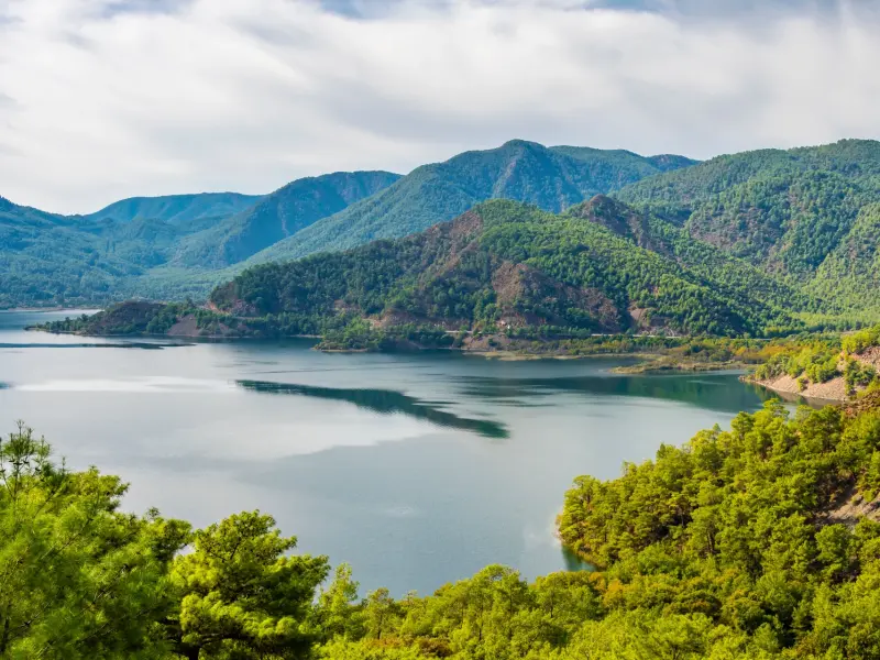 Lake Koycegiz in Dalyan, Turkey: lake, delta, and channel