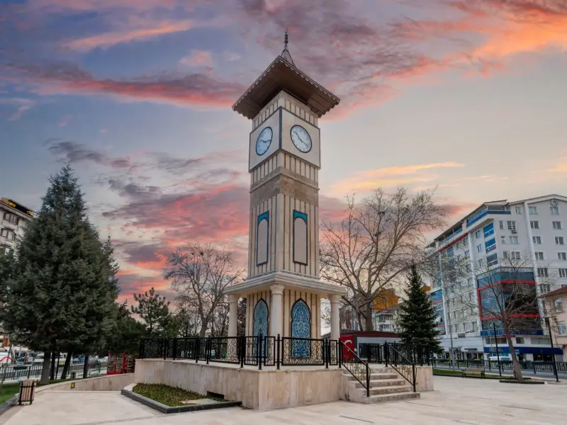 Kutahya Clock Tower by the castle in Kutahya, Turkey