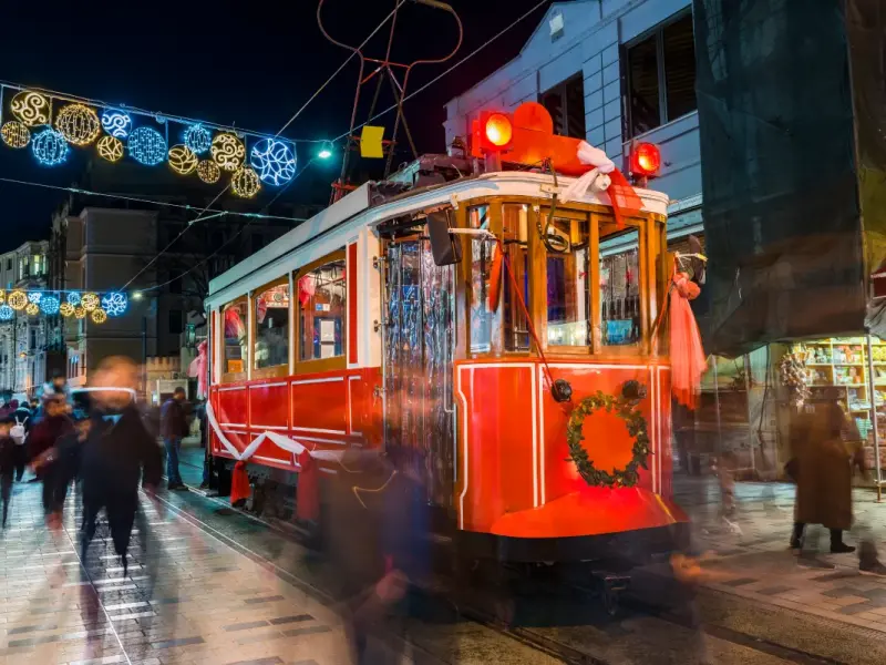 Retro Tram on Istiklal in Beyoglu, Istanbul, Turkey