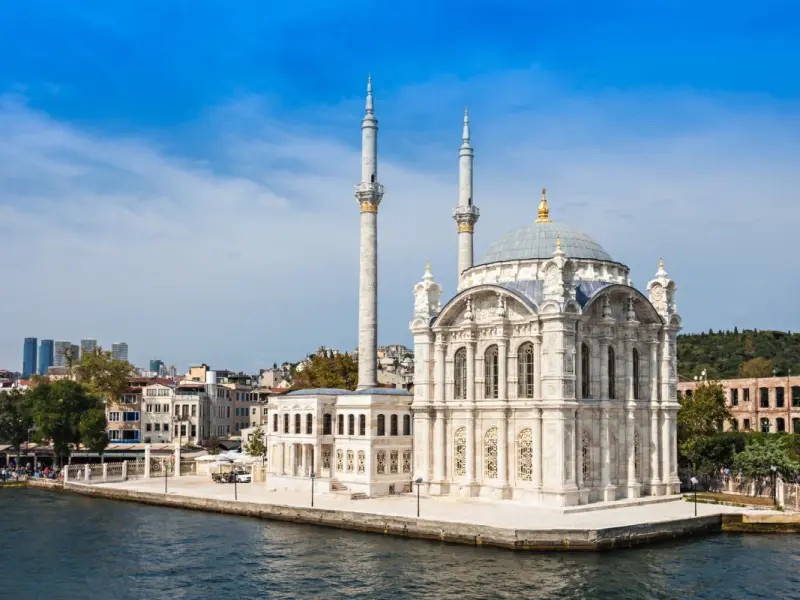 Ortakoy Mosque on the Bosphorus Shore in Istanbul, Turkey